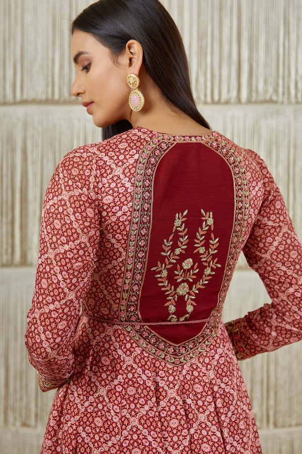 Dark Maroon Anarkali set.