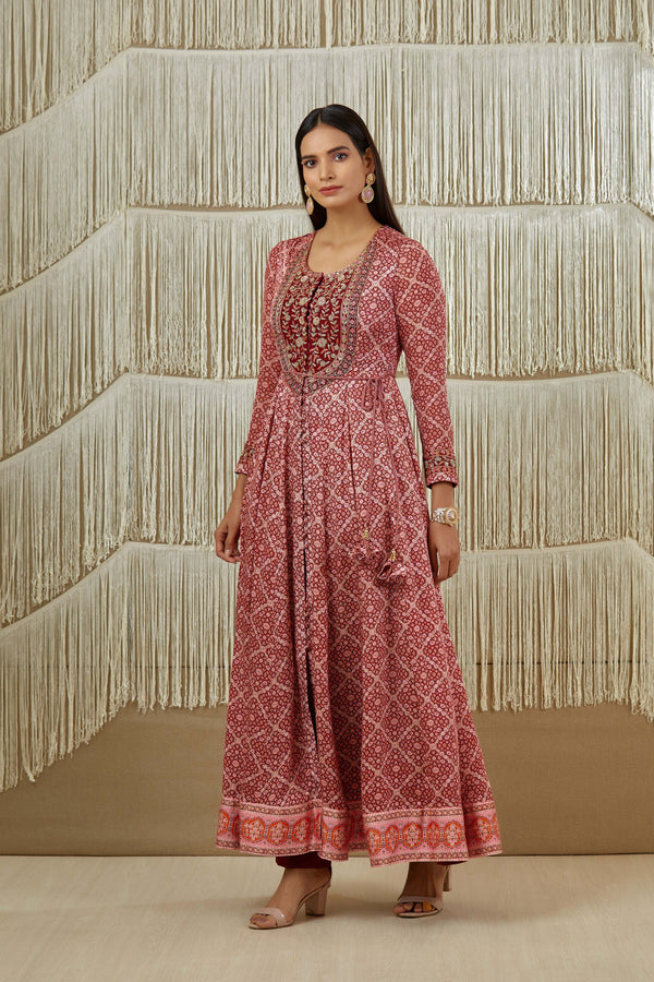 Dark Maroon Anarkali set.