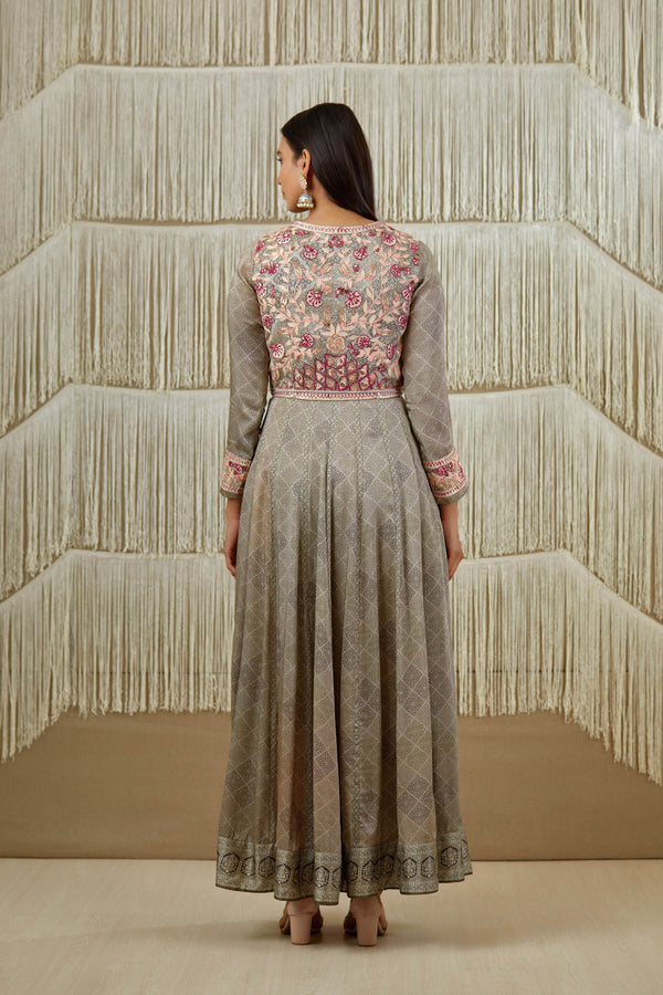 Grey Anarkali set.