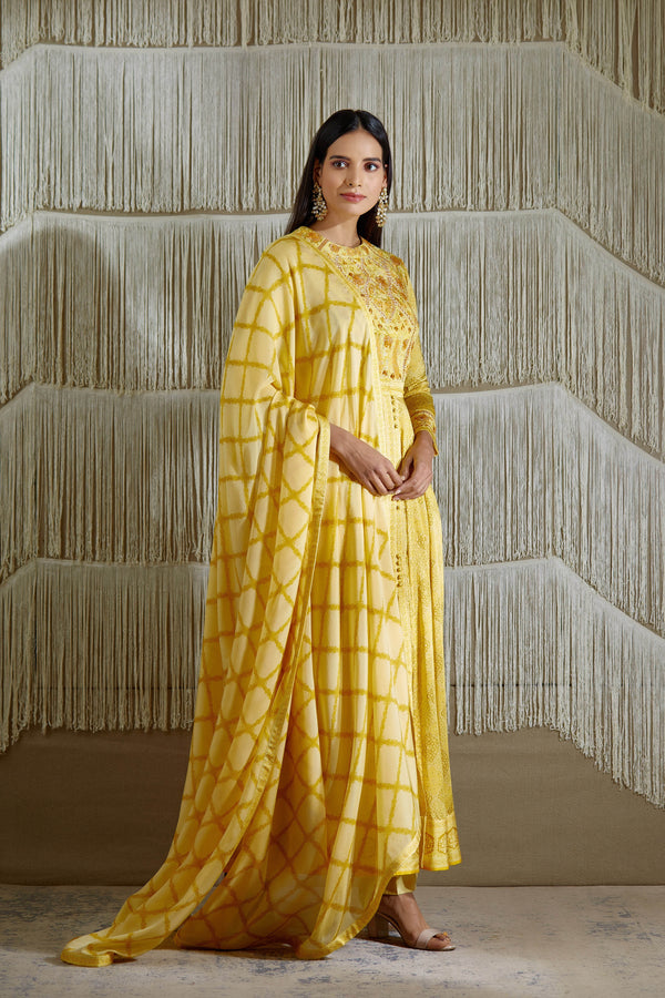 Yellow Anarkali set.