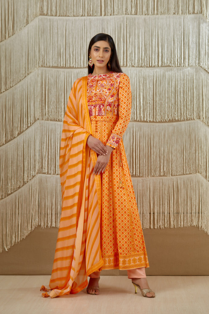 Bright Orange Anarkali set.
