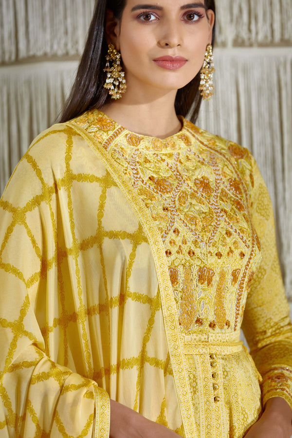 Yellow Anarkali set.