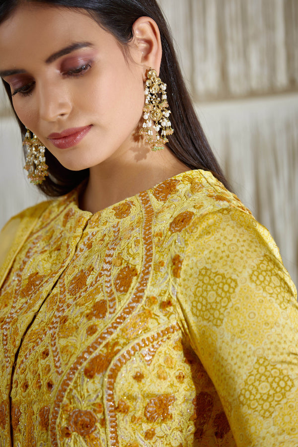 Yellow Anarkali set.