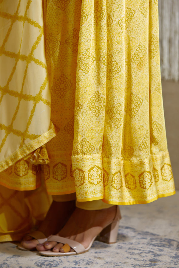 Yellow Anarkali set.