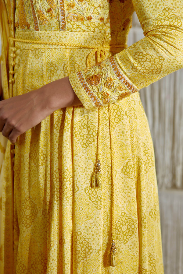 Yellow Anarkali set.