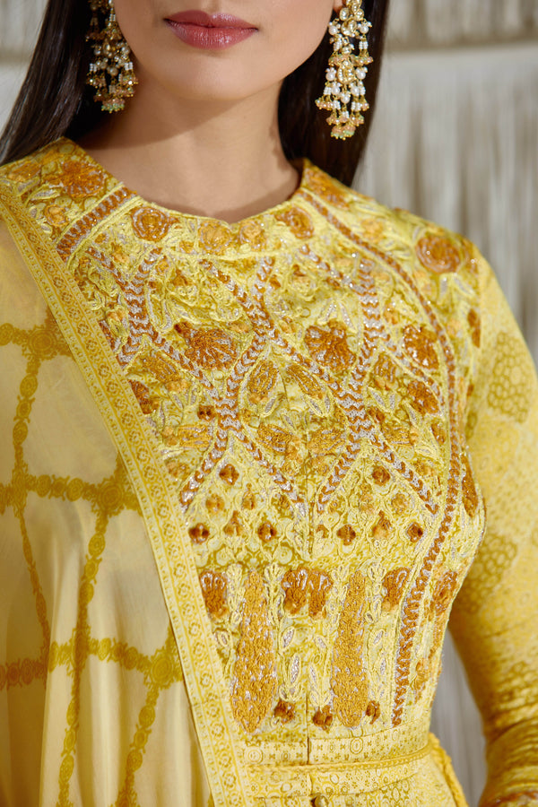 Yellow Anarkali set.