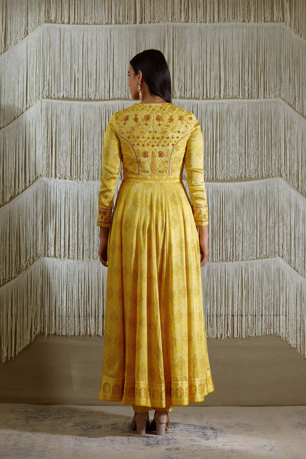 Yellow Anarkali set.