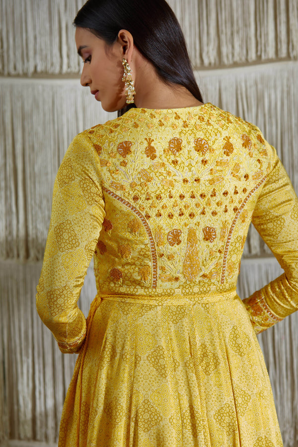 Yellow Anarkali set.