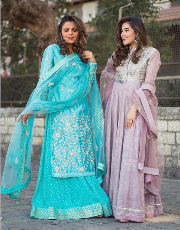 Sea Blue Kurta & Lehenga Set.