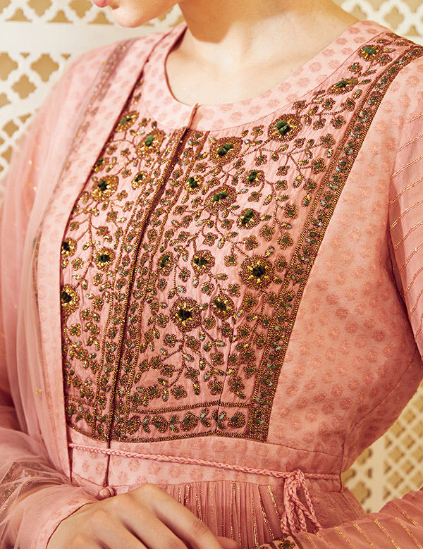 Old Rose Pink Anarkali Set.