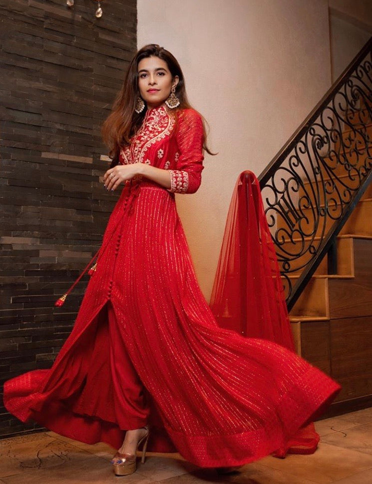 Buy Sangeet Dress Net Deep Red Anarkali Suit LSTV120382