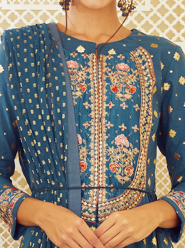 Teal Blue Anarkali Set.