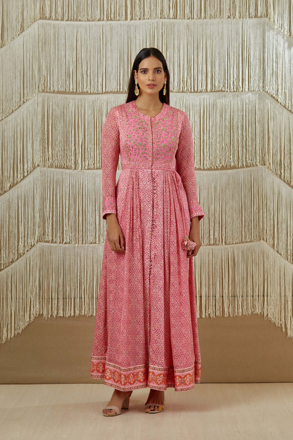 Pink Anarkali set.