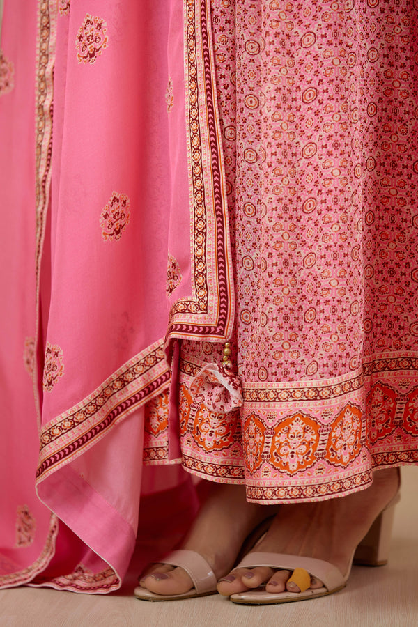 Pink Anarkali set.