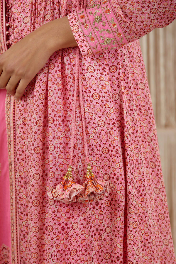 Pink Anarkali set.