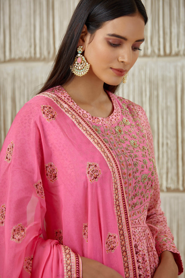 Pink Anarkali set.