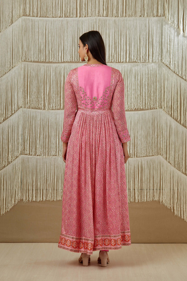 Pink Anarkali set.