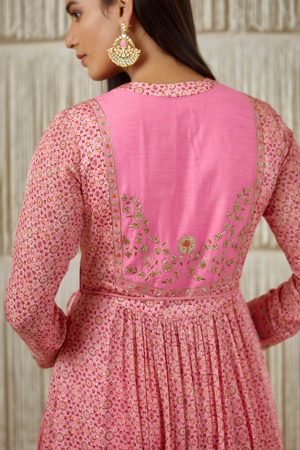 Pink Anarkali set.