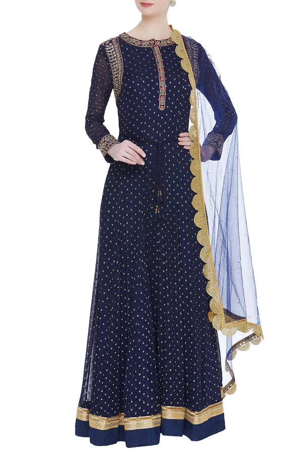 Navy Blue Anarkali Set.