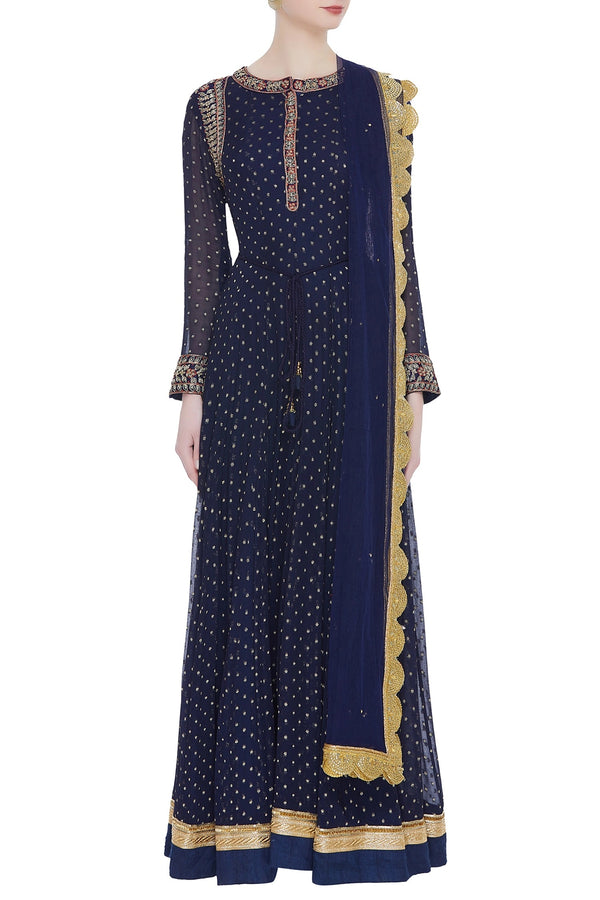 Navy Blue Anarkali Set.