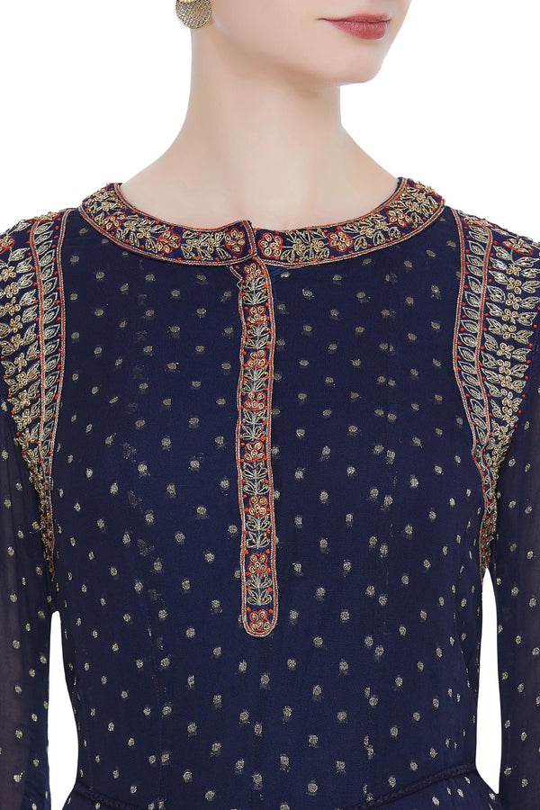 Navy Blue Anarkali Set.