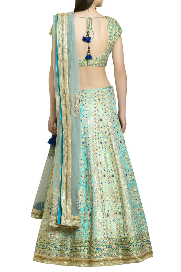 Blue Green Lehenga Set.