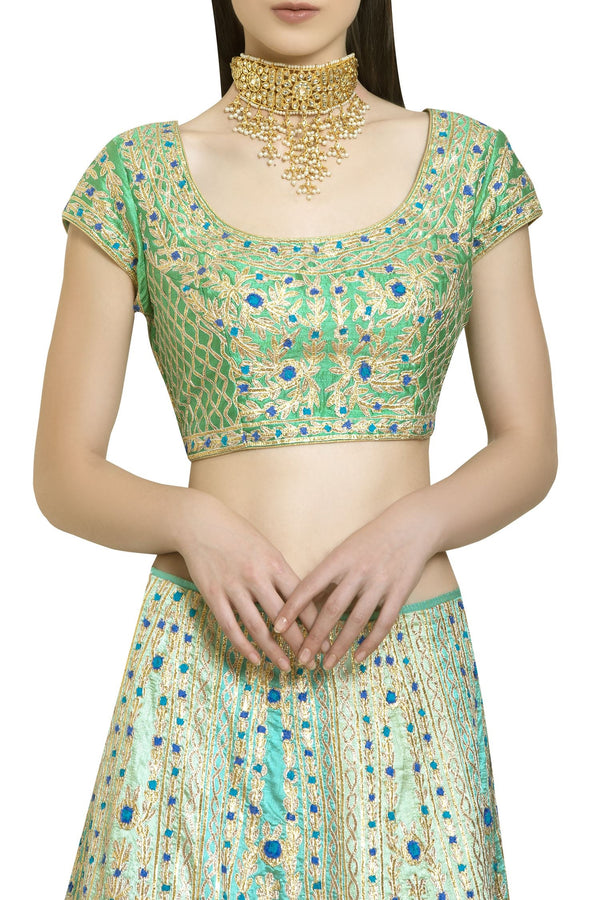 Blue Green Lehenga Set.