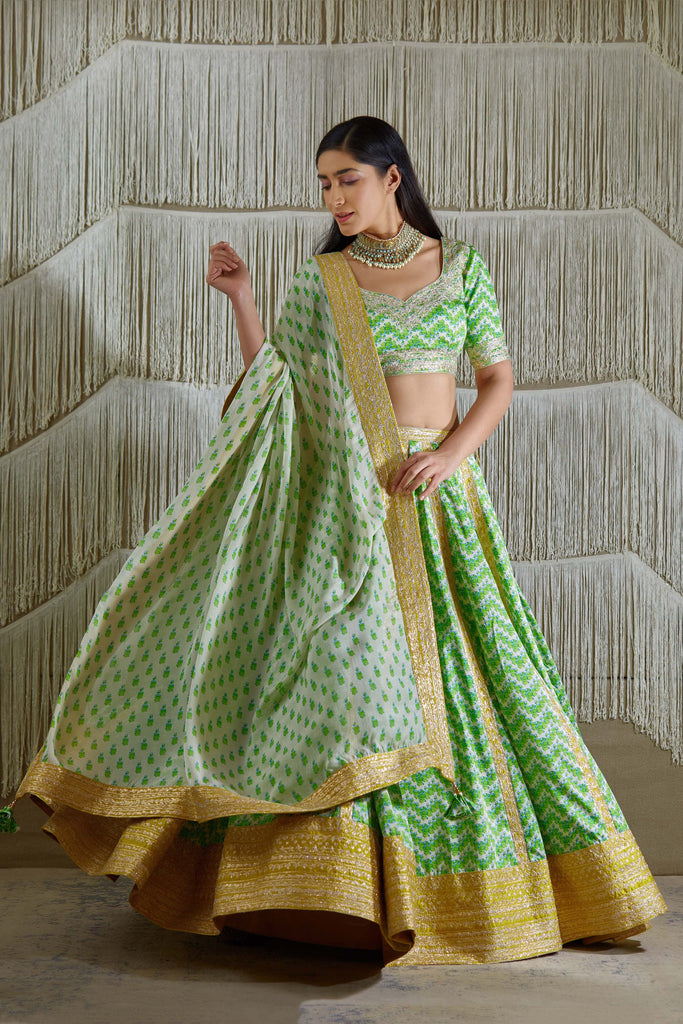 Yellow Green Color Embroidered Banarasi Jacquard Silk Lehenga Choli