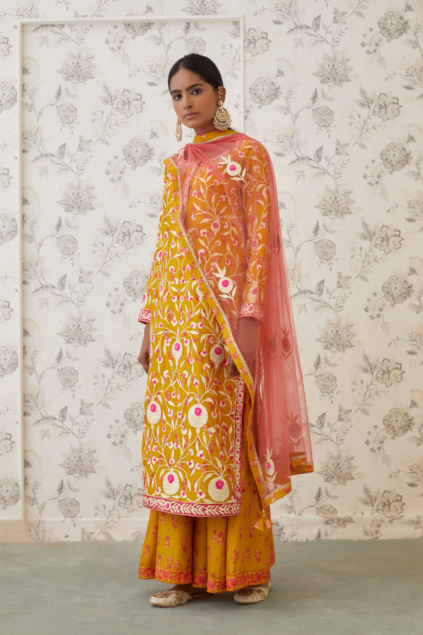 Mustard Kurta Sharara Set.