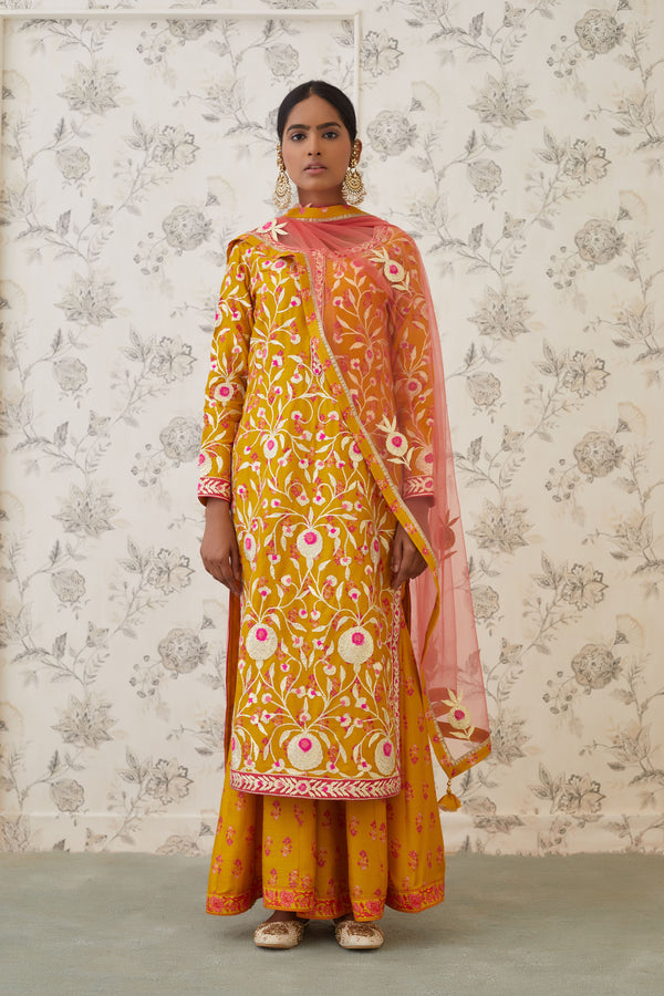 Mustard Kurta Sharara Set.