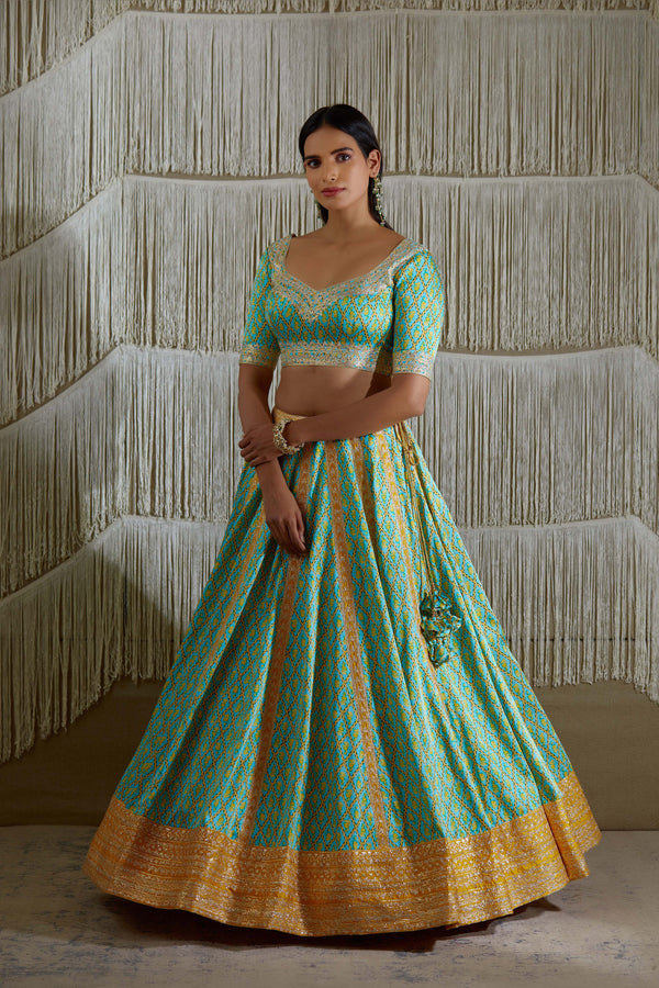 Blue Yellow Lehenga set