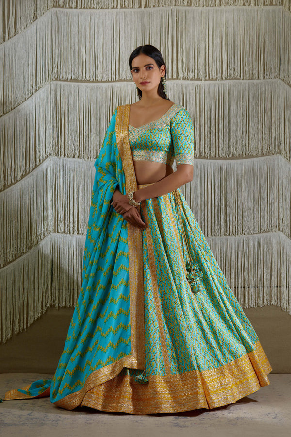 Blue Yellow Lehenga set