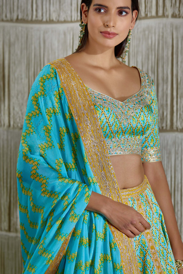 Blue Yellow Lehenga set