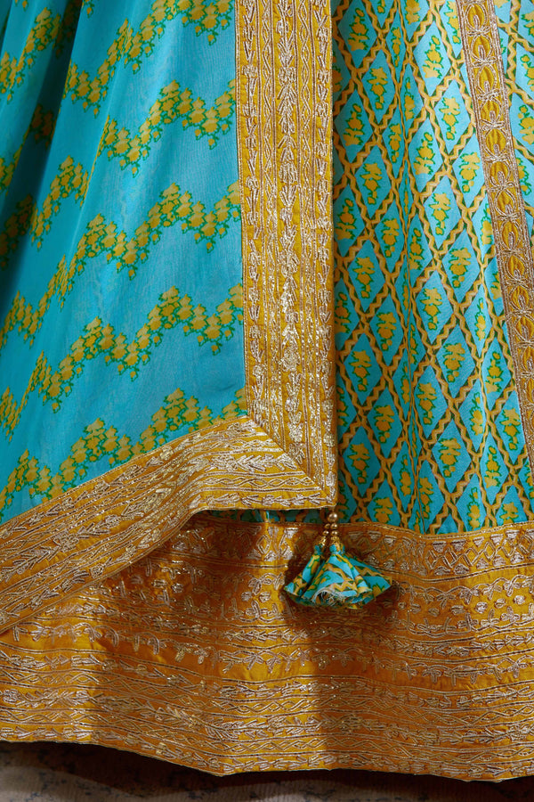 Blue Yellow Lehenga set