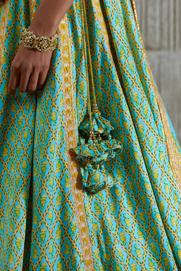 Blue Yellow Lehenga set