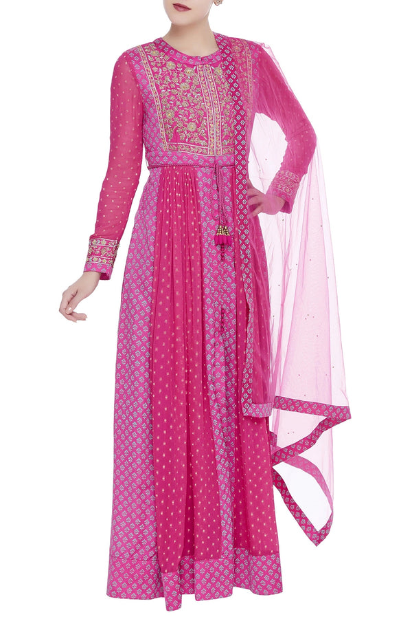 Side flare embroidered anarkali kurta set