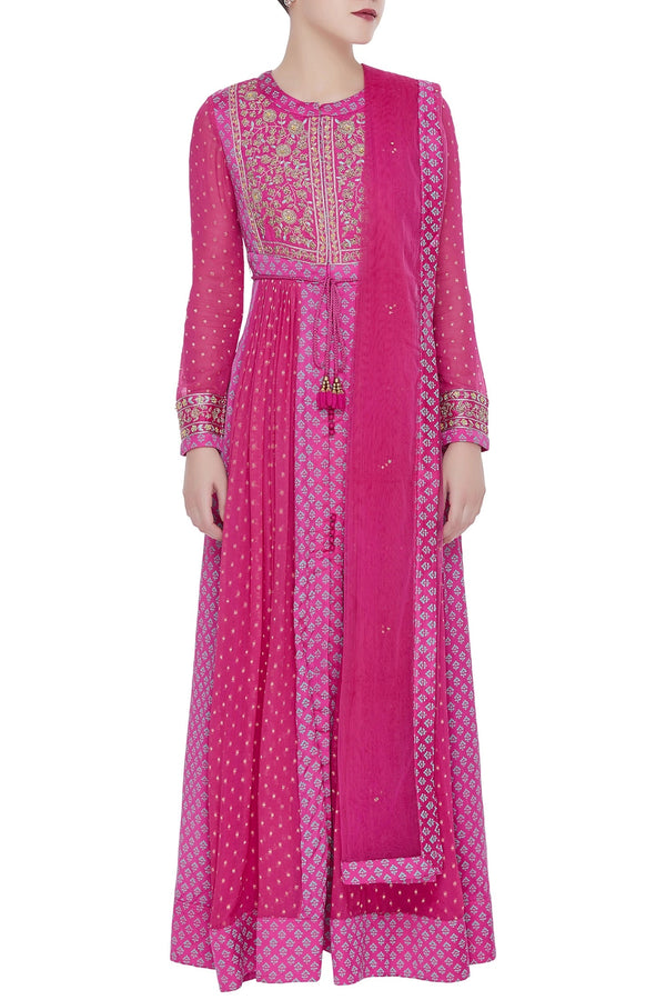 Side flare embroidered anarkali kurta set