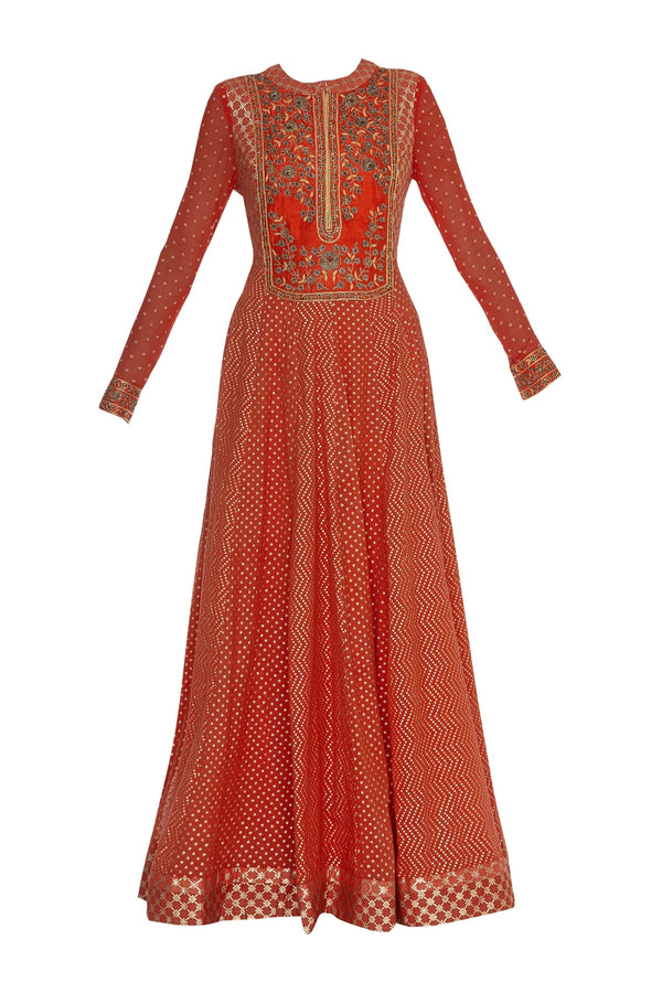 Raw silk zardozi embroidered anarkali set