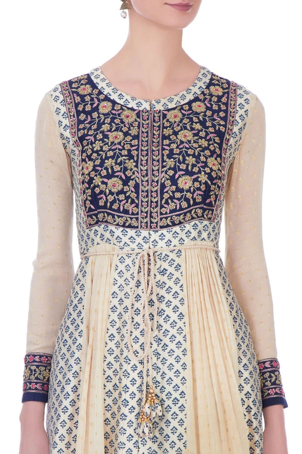 Ivory Blue Anarkali Set.