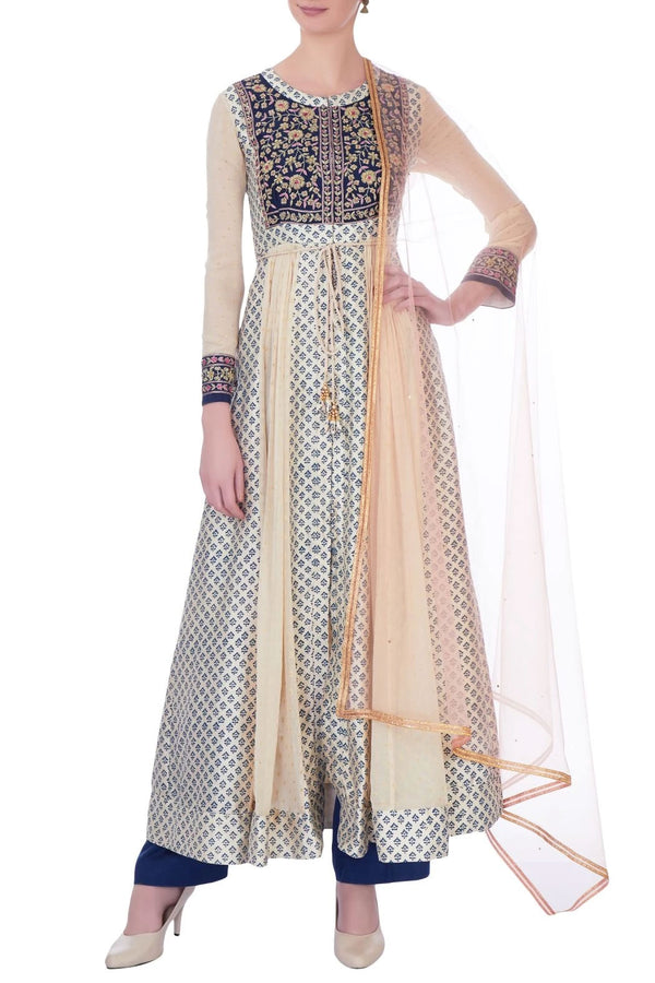 Ivory Blue Anarkali Set.