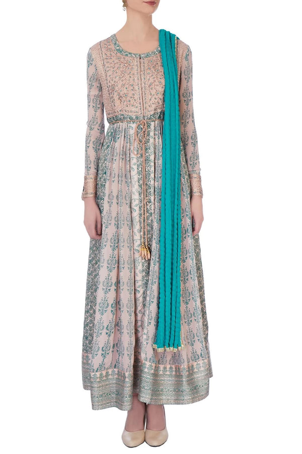 Blue & Beige Anarkali Set