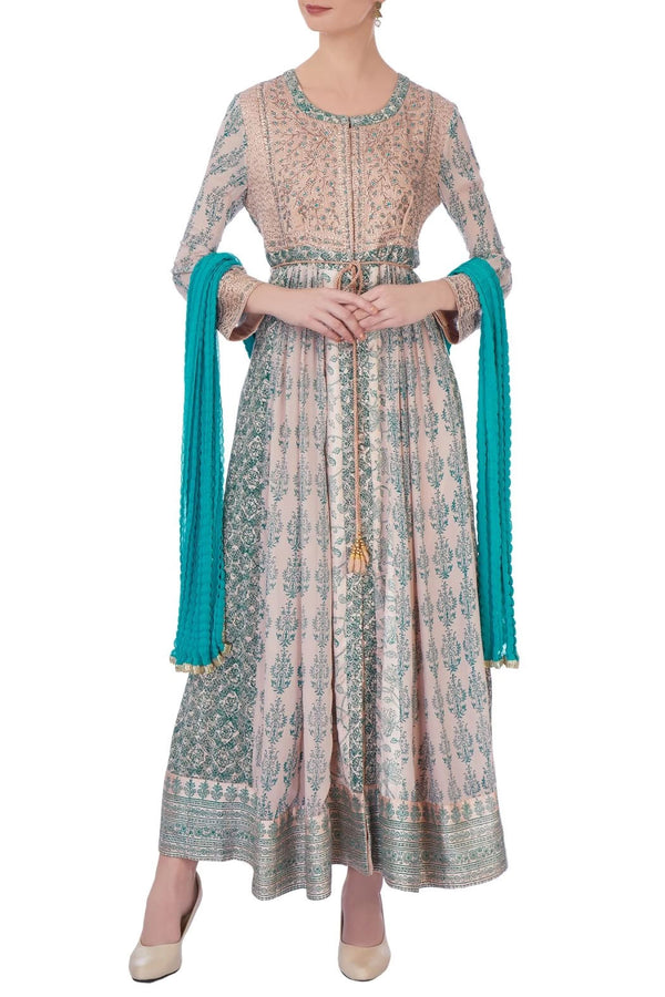 Blue & Beige Anarkali Set