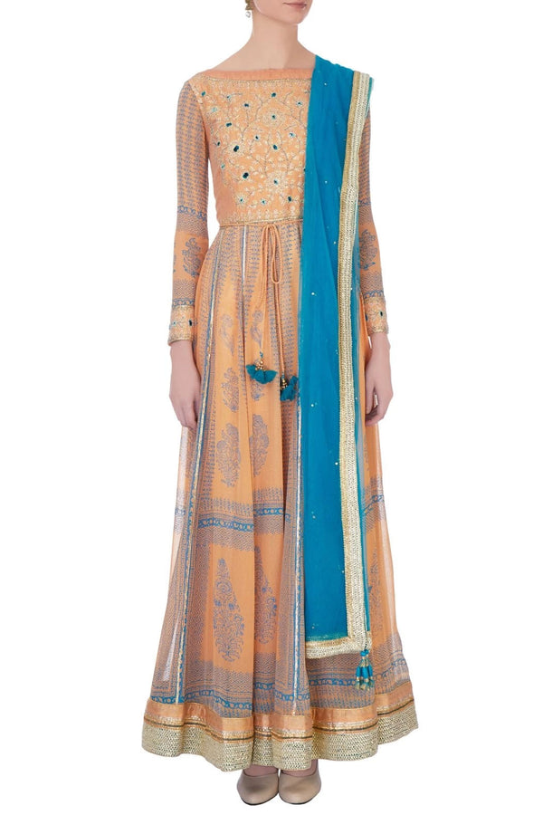 Orange and pink gota thread embroidered anarkali set