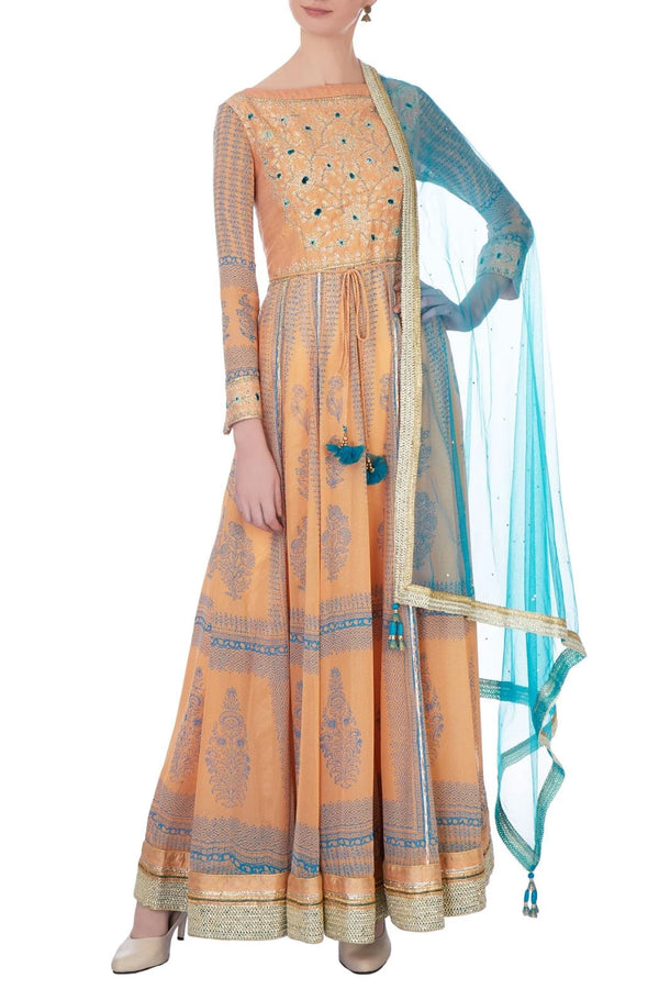 Orange and pink gota thread embroidered anarkali set