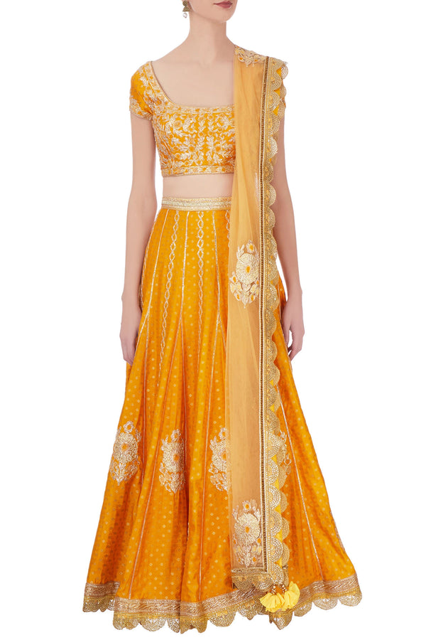 Orange brocade gota lehenga set