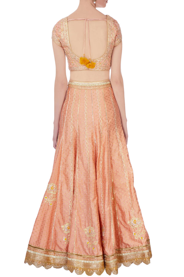 Peach & gold gota work lehenga set