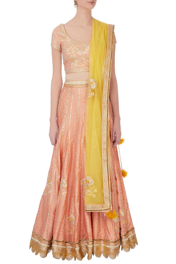 Peach & gold gota work lehenga set