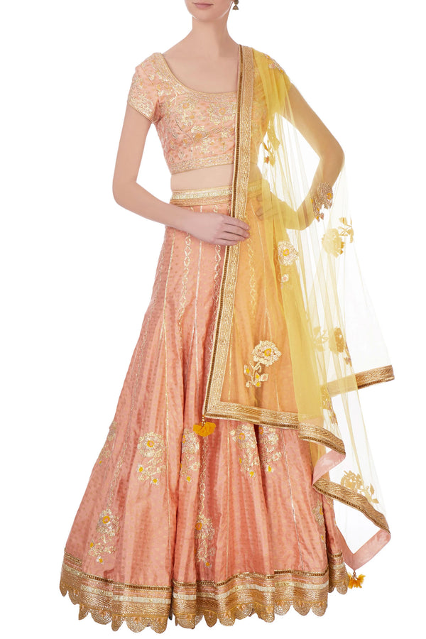 Peach & gold gota work lehenga set