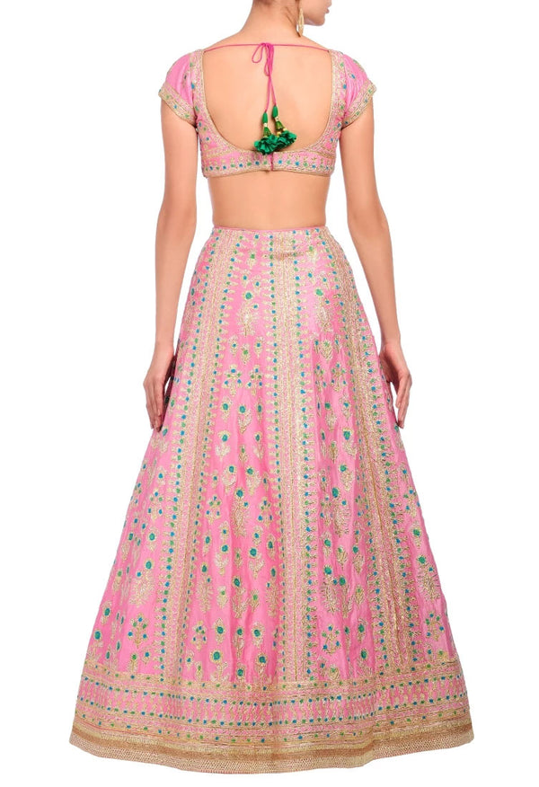 Carnation pink embroidered lehenga set