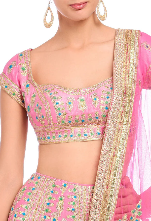 Carnation pink embroidered lehenga set